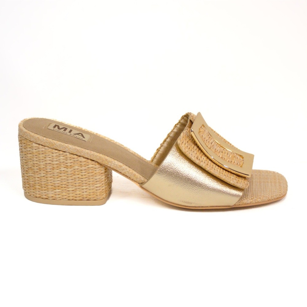 MIA Idania Sandals Gold Woven Raffia, Limited Edition—NEW!